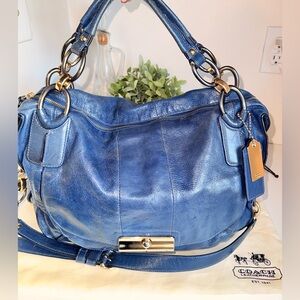 Coach Blue Leather Shoulder Bag with Gold Accents